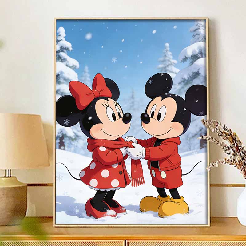 Disney Diamond Art Painting Kit 5D Diamond Winter Mickey Minnie Painting Dot Art Crystal Gemstone Paint Diamond Home Wall Decor