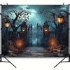 1 terrifying iron gate background - Moonlight sky and illuminated portal  polymer photo background  Halloween decoration