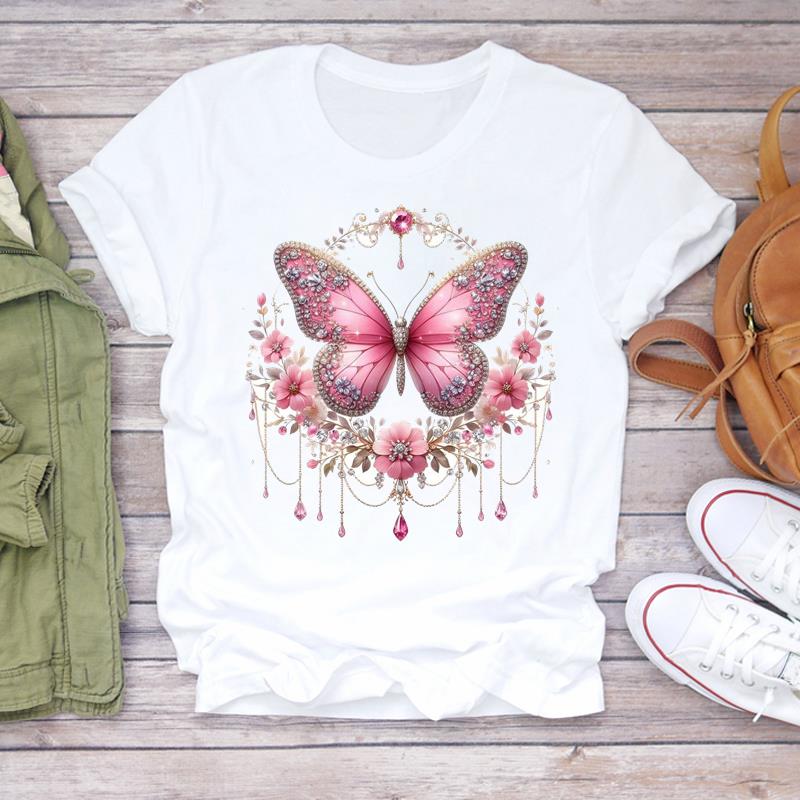 (Asian Size)  Print Lady T Shirt Trend Butterfly Trend 90s  Fashion Women Clothing Casual Top Short Sleeve Tee Female Graphic T-shirts