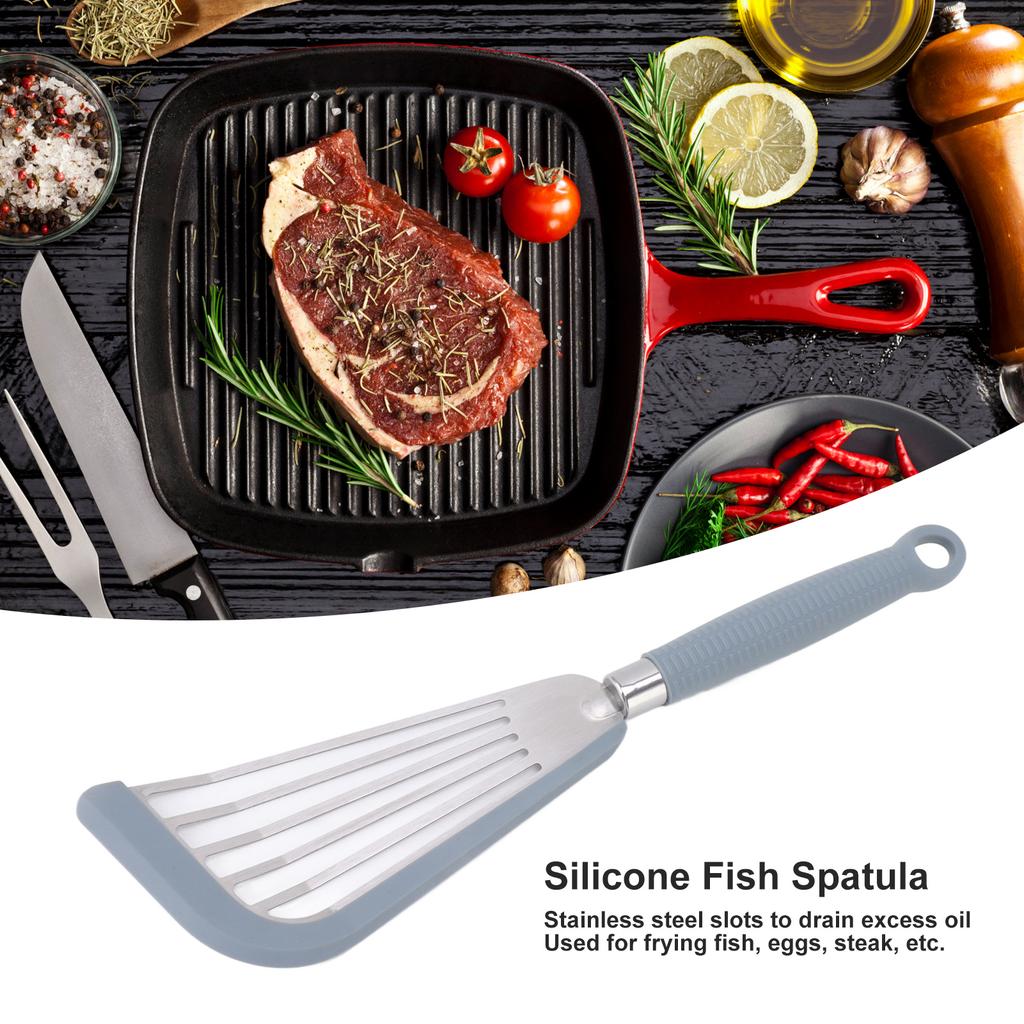 Silicone Fish Spatula Stainless Steel Slot Nonstick Coating Spatula for Frying Beefstk Egg