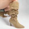 Fashion Elegant Black Pointed Toe Knee High Boots for Women Pleated Design Stiletto High Heels Botas Mujer 2025 Autumn Loose Long Boots