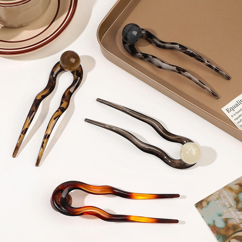 Retro Szpilka do Włosów w Kształcie Litery U Damska Acetatowa Falowana Widelczyki do Włosów Nakrycie Głowy Pałeczki do Włosów Koka Chińska Szpilka Proste Akcesoria do Włosów