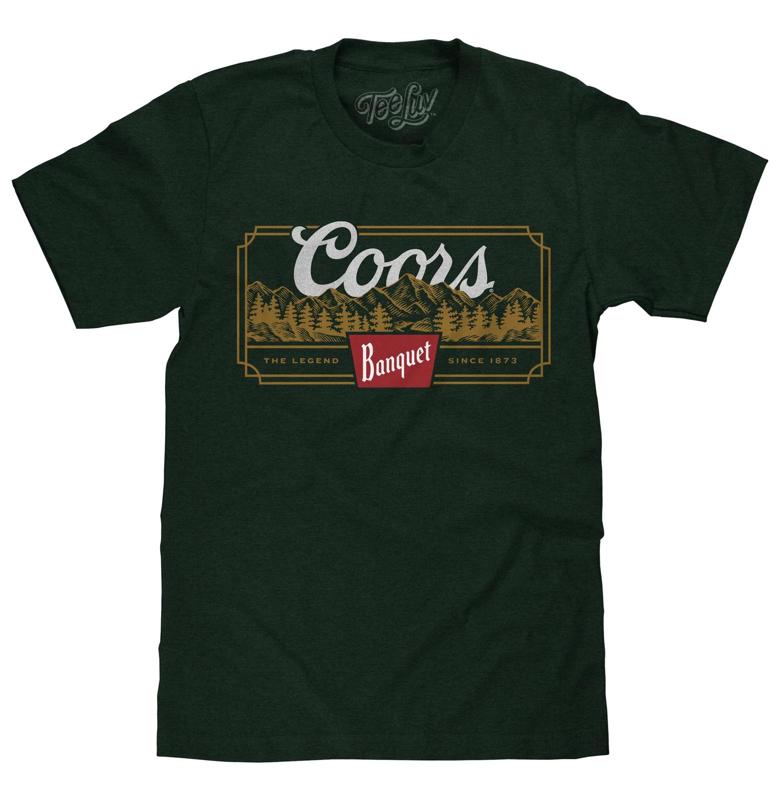 Coors Banquet Beer The Legend Since 1873 Rocky Mountains Mens T Shirt Forest S