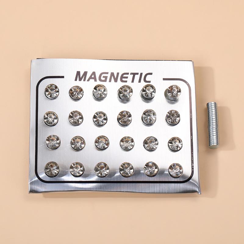 Magnetic Fake Earring Studs No Piercing Round Classic Crystal 4/5/6MM for Business Casual Occasion Wear