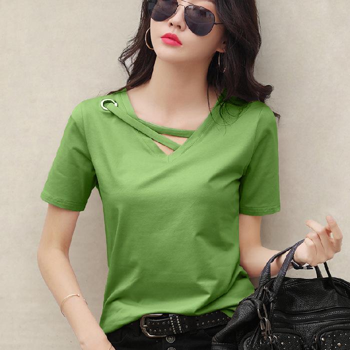 

GMXIA Летняя женская футболка с коротким рукавом и V-образным вырезом, дизайнерская, свободного покроя, для студентов, размер плюс, топ-тренд XXXXXL зелёный