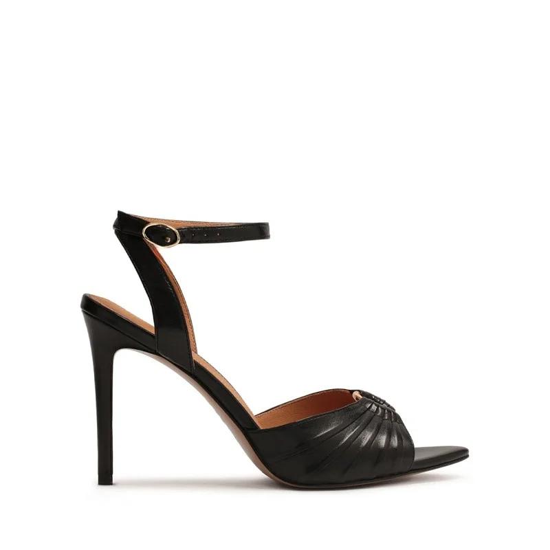 Fashion Brand Fashion Fish Mouth Metal Ring Fine Heel Sandals  European American Ankle Strap Banquet Simple High-heeled Shoes Size 34-45