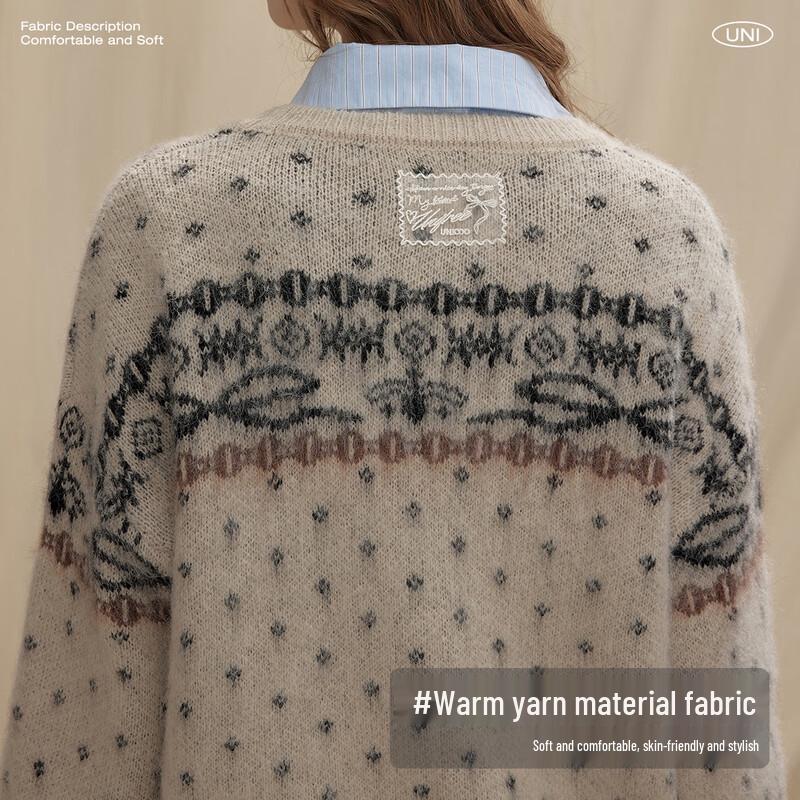 UNIFREE Women's Retro Fair Isle Color-Block Pullover Sweater