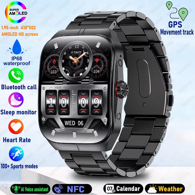 2025 Neue 1,95 Zoll Ultra HD Smartwatch Herren GPS-Tracking Bluetooth-Anruf NFC Herzfrequenz Sport Fitness Damen Smartwatch für OPPO