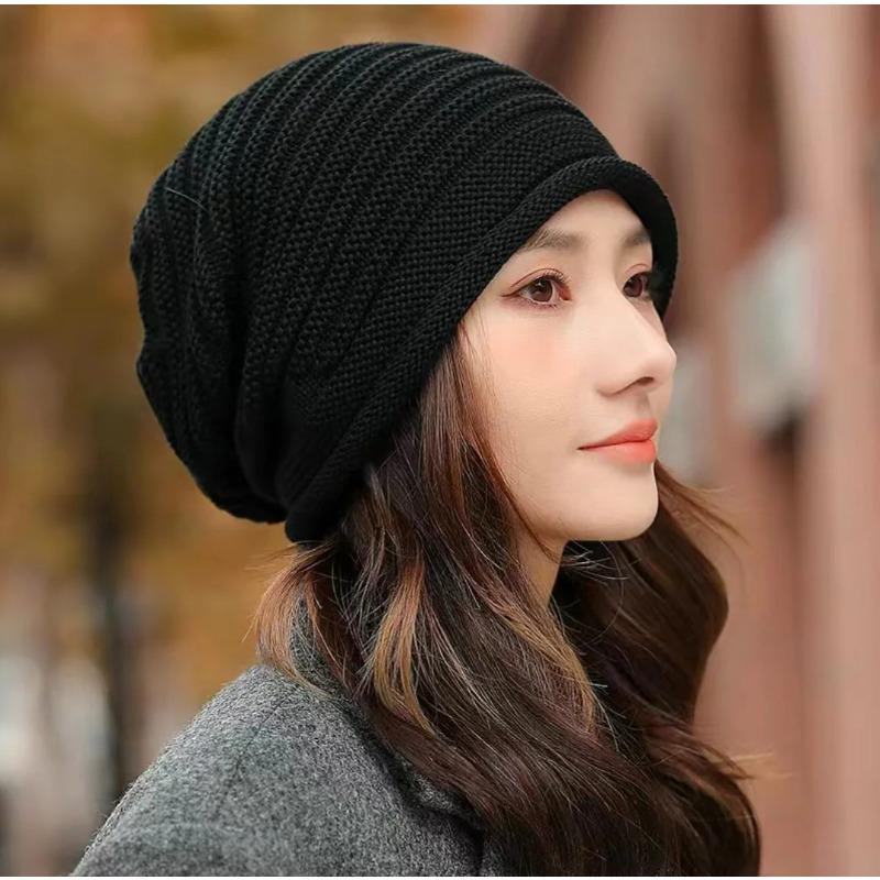 Men's and Women's Autumn and Winter Knitted Cap Warm Wool Cap Outdoor Pile Cap Fashion Rolled Edge Wrap-around Head Hat