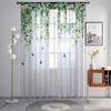 2 Pieces HD Digital White Vines Flowers Play Butterfly Printed Window Screen Home Decor Style Decoration Living Room Bedroom Rod