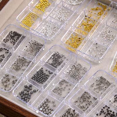 6 Grids 3D Mini Punk Metal Nail Studs Mix Size Silver Gold Black Nail Art Charms Alloy Rivets Stick Cone Diy Crafts Decoration