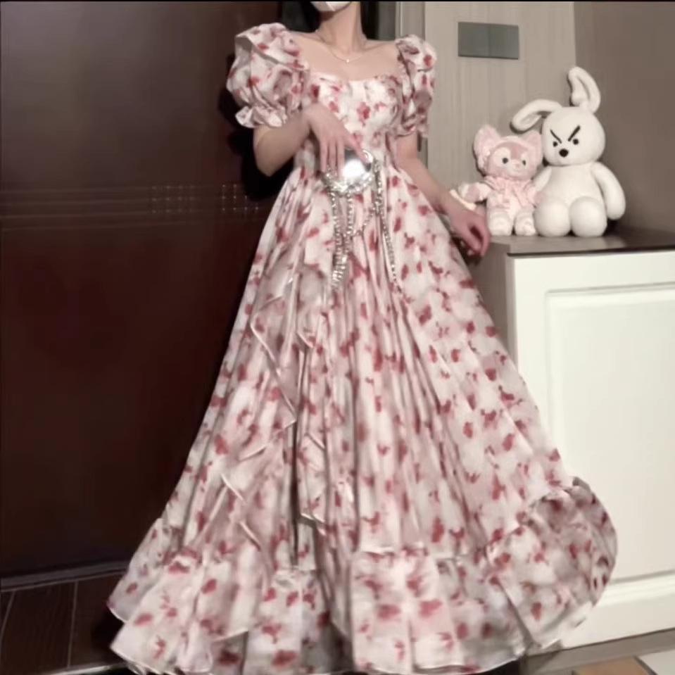French small fragrant wind floral design sense age-reducing coffee break skirt summer small Platycodon beautiful dress women