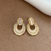 Silver Needle French Retro Zirconia Oval Stud Earrings: Luxurious & Fashionable Metal Style Jewelry for Women