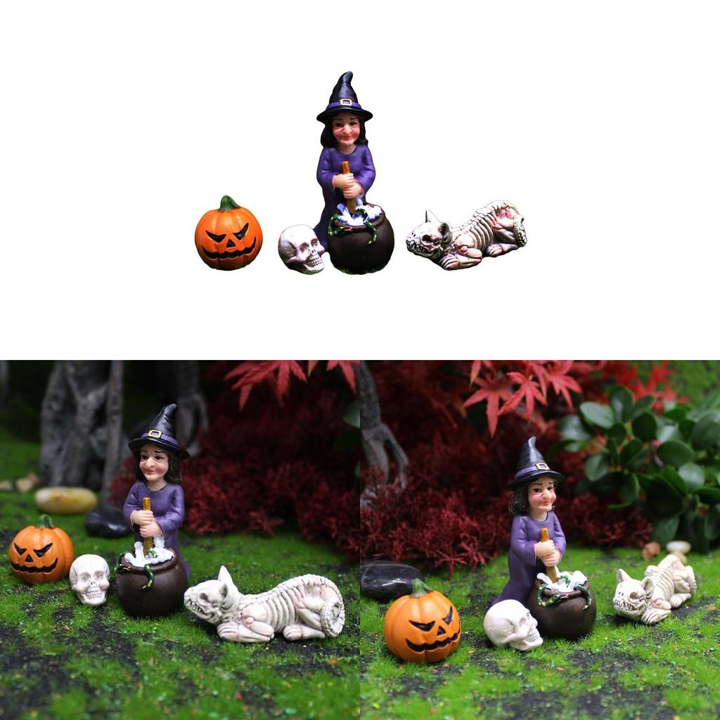 Witch Halloween Pumpkin Resin Yard Decoration With Micro Landscape Scene Gift