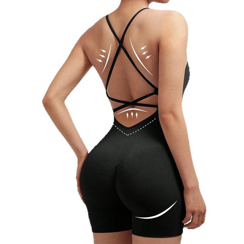 Women's Nude Feel Backless Yoga Jumpsuit - Spring/Summer Fit