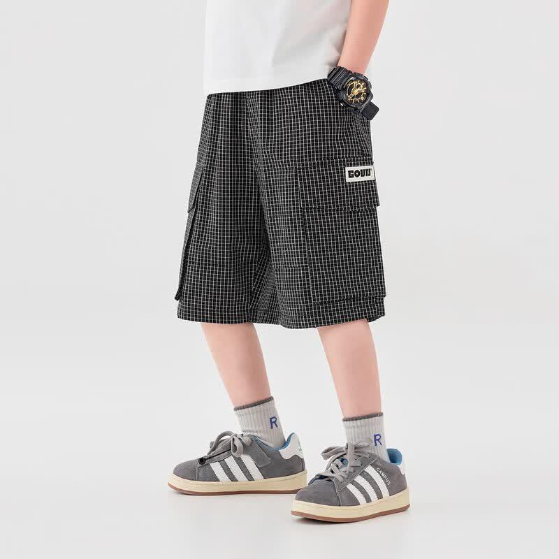 Boy's Plaid Loose-Fit Cotton Cargo Shorts
