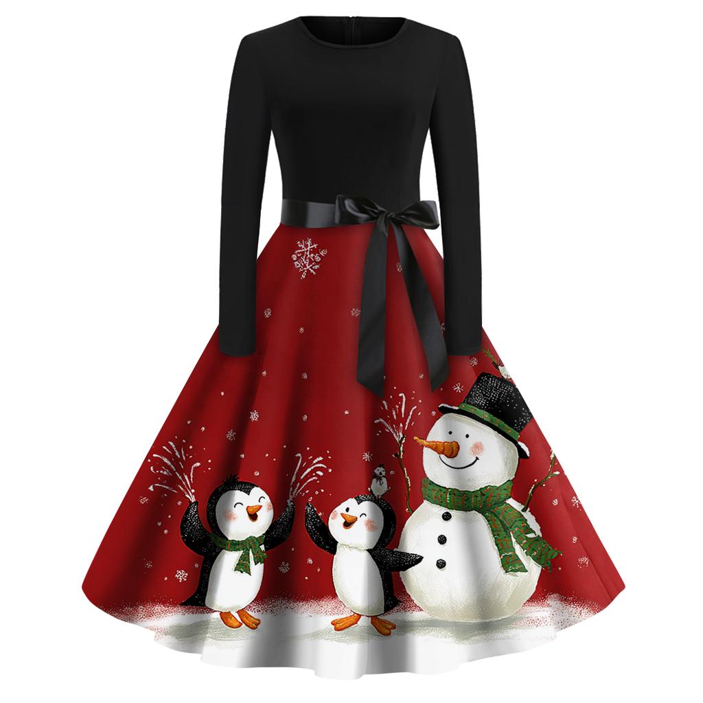 Γυναικείο Μόδα Στρογγυλό Καθημερινό Στενή Γραμμή Χριστουγεννιάτικη Εκτύπωση Μεγάλη Κίνηση Μακρυμάνικο Φόρεμα