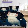 White Cat Pattern Bedding Quilt Set Quilt Cover Pillowcase Home Decoration Birthday Gift (1 * Duvet Cover + 2 * Pillowcase, Without Core)