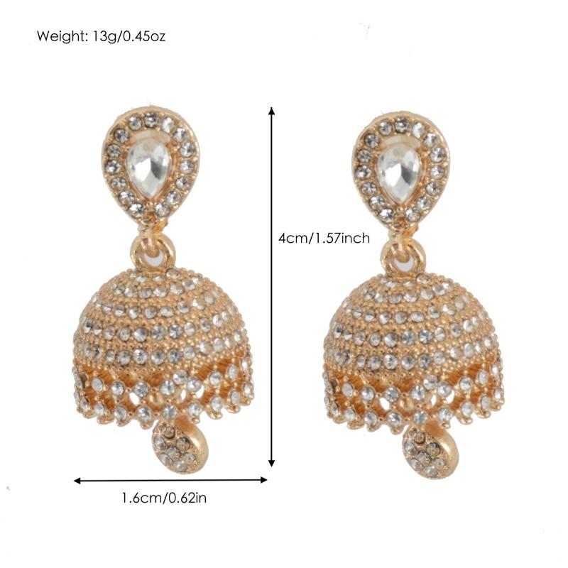 Bohemian Style, Middle Eastern Ethnic Style, Full of Diamonds, Indian Square Earrings, Diamond-set Bell Earrings, European and American