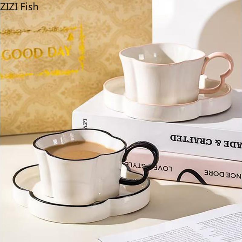 Plum Blossom Shaped Porcelain Cup&saucer Coffee Mug Tableware Dining Table Flower Mugs Afternoon Tea Teacup Fruits Juice Cup