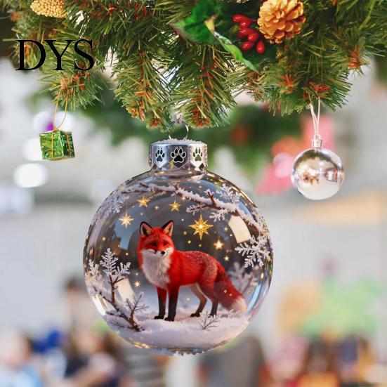 Wildlife Themed Christmas Ornaments 3D Animal Decoration Clear Plastic Xmas Ball Hanging with Sparkling Star Accents for Winter Holiday Tree