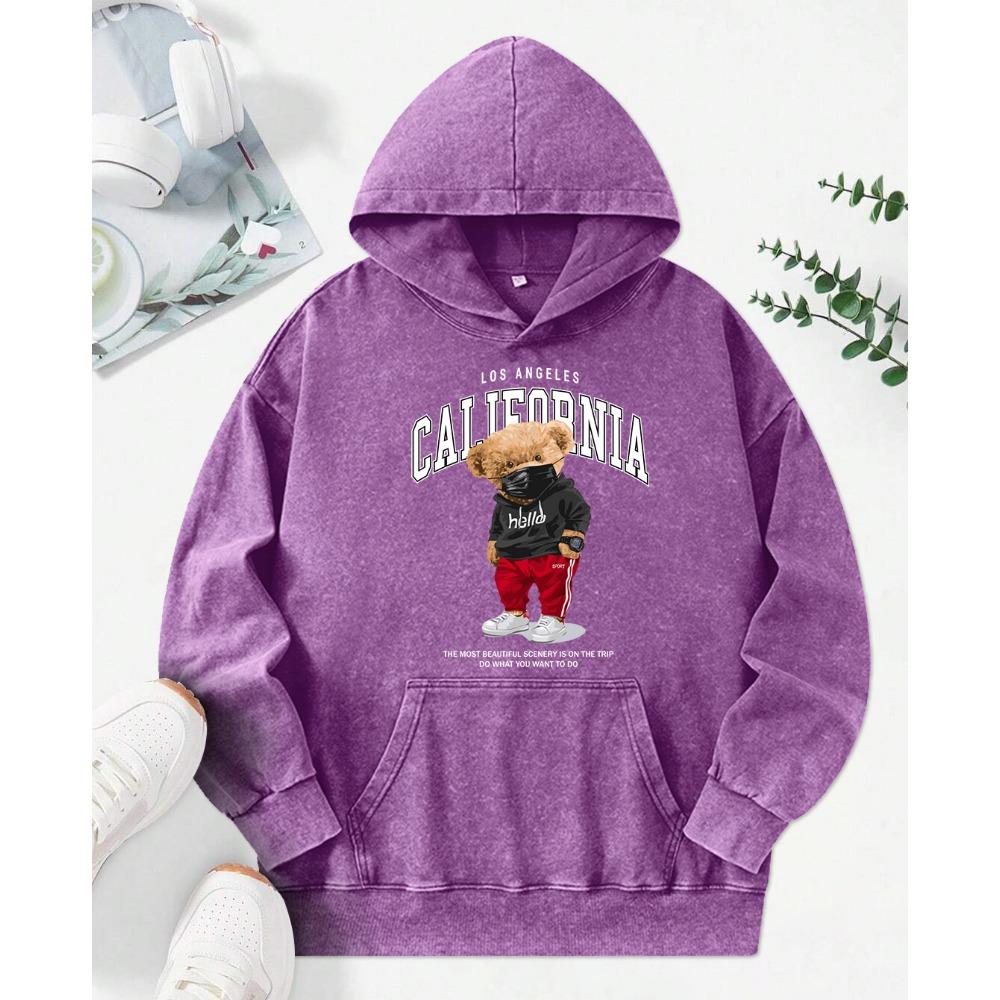 

Худи с принтом крутого медведя, выстиранное, в стиле хип-хоп, пуловер Y2K оверсайз из хлопка 3XL