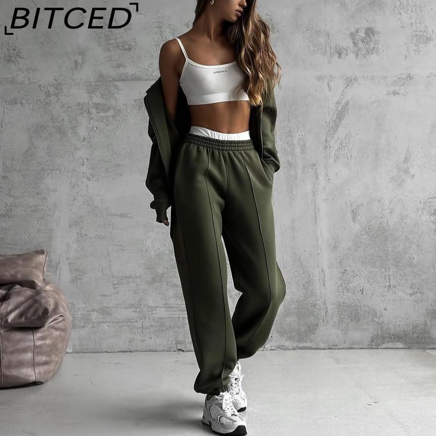 BITCED Casual American-style Autumn/winter Cardigan Set Sporty Streetwear-inspired Long-sleeved Women's Jacket and Trousers Two-piece
