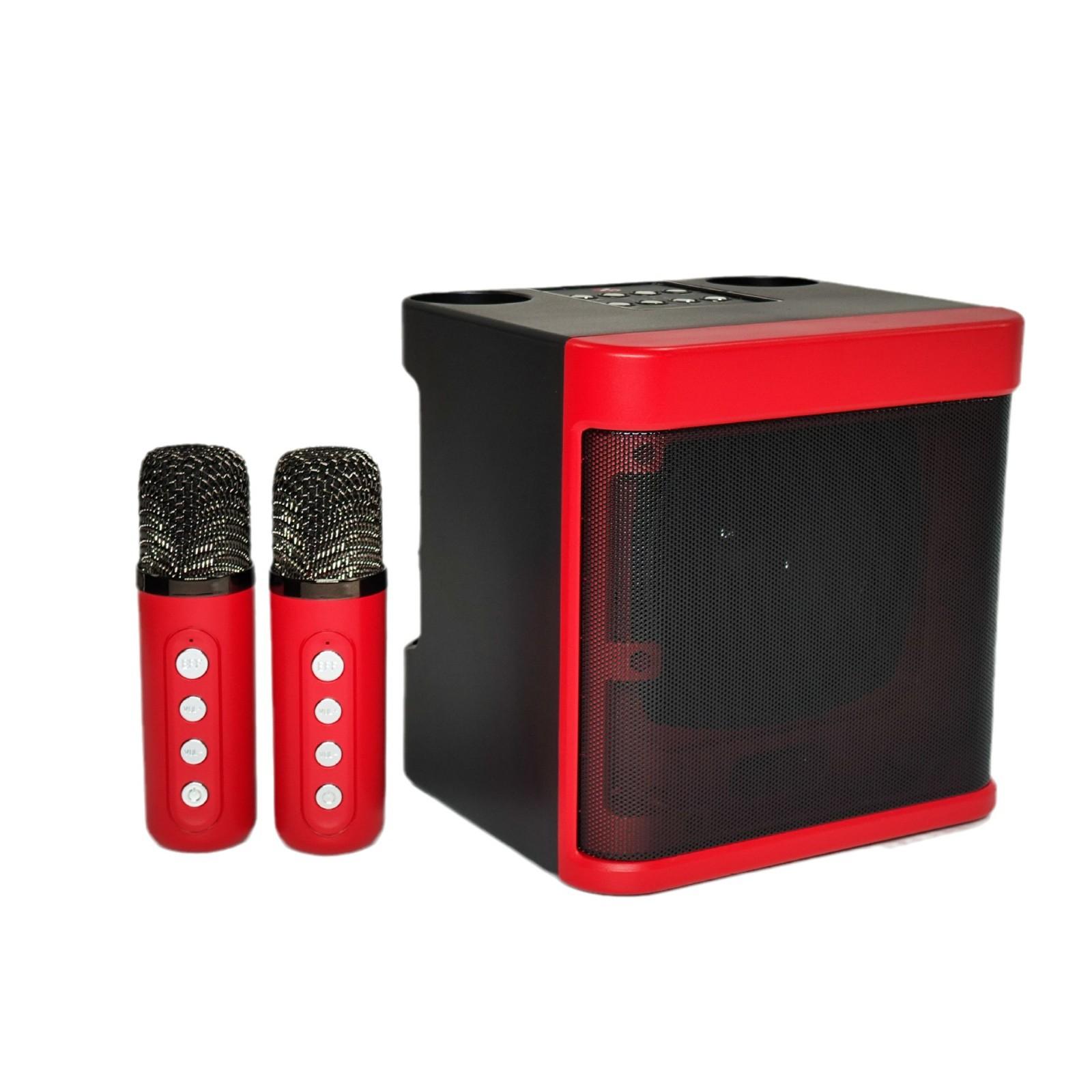 

20W Powerful Wireless Portable Dual Microphone Bluetooth Sound Outdoor Family Party Karaoke Subwoofer Boom Box with 2 Microphone красный