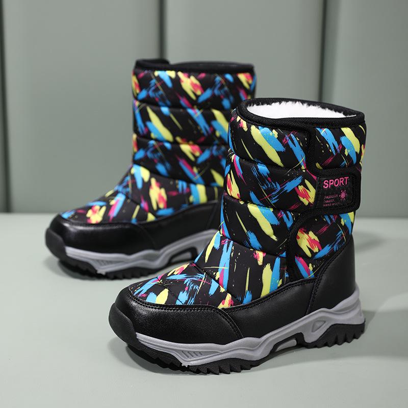 2024 Kinder High-Top Schneestiefel: Jungen Dicke Samt Warme Baumwollschuhe für Winter