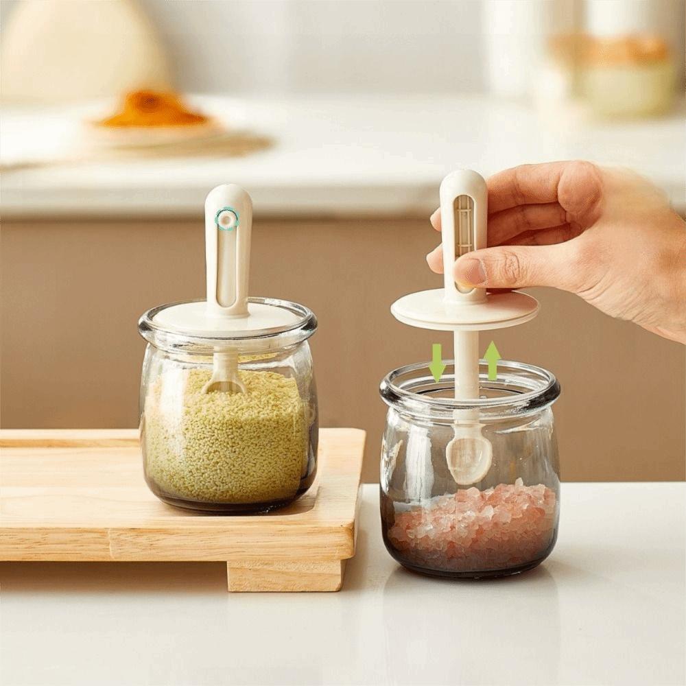 Retractable Spoon Glass Seasoning Bottle Moisture Proof Salt Storage Box Spice Container Home Use