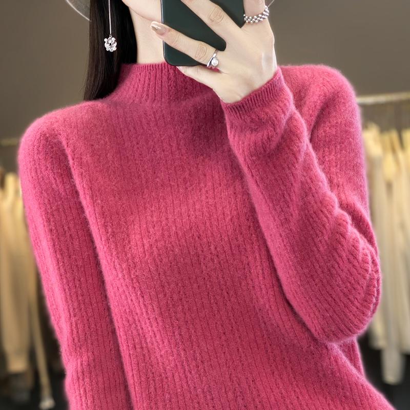 Damski sweter z półgolfem, kaszmir Qinghe, 30% kaszmiru, 70% wełny, zimowy sweter dzianinowy, jesienny sweter kaszmirowy