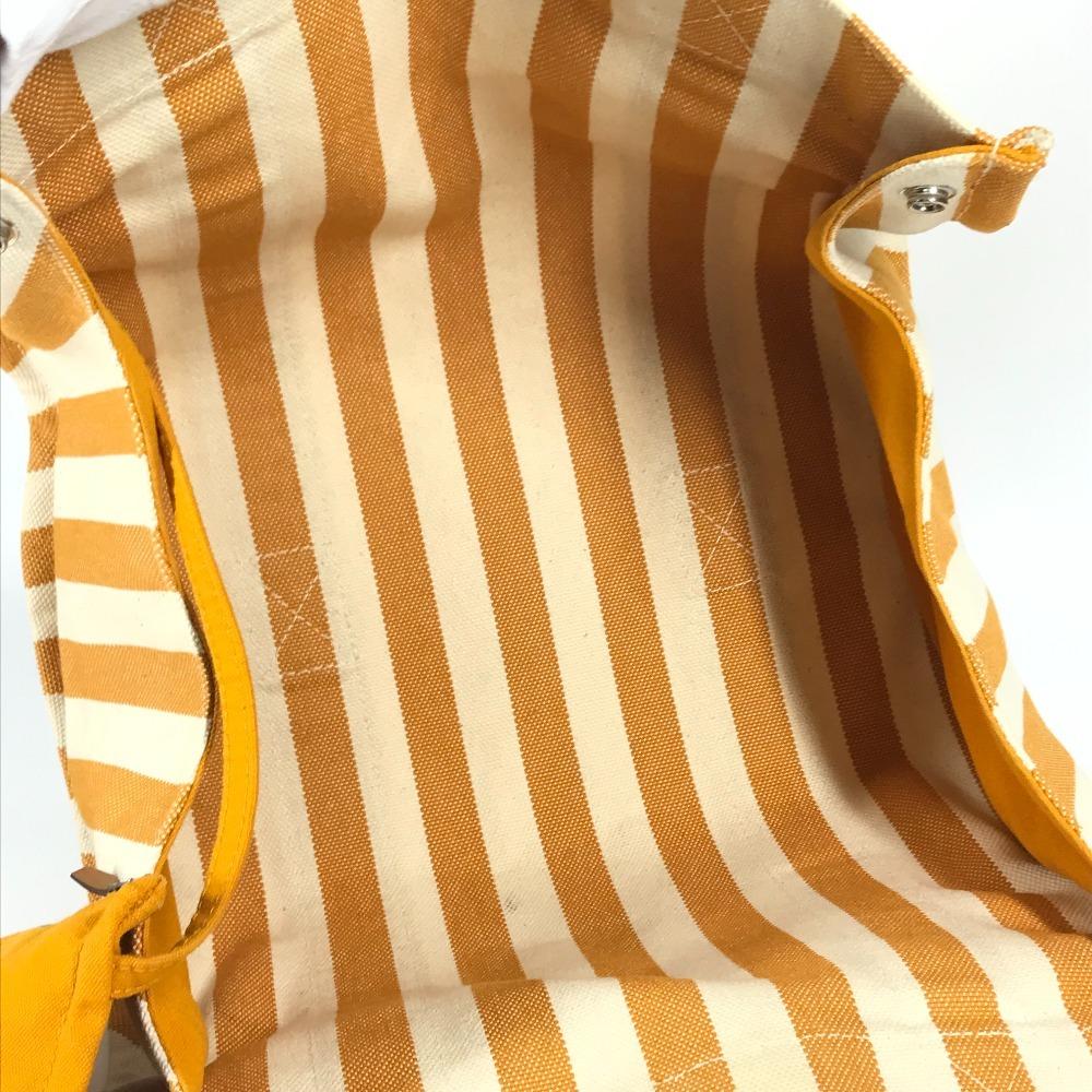 HERMES Border with pouch Cannes PM Tote Bag Hand Bag Canvas yellow/White