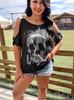 New Plus Size Gothic Skull 3D Print Casual Off-the-Shoulder Top
