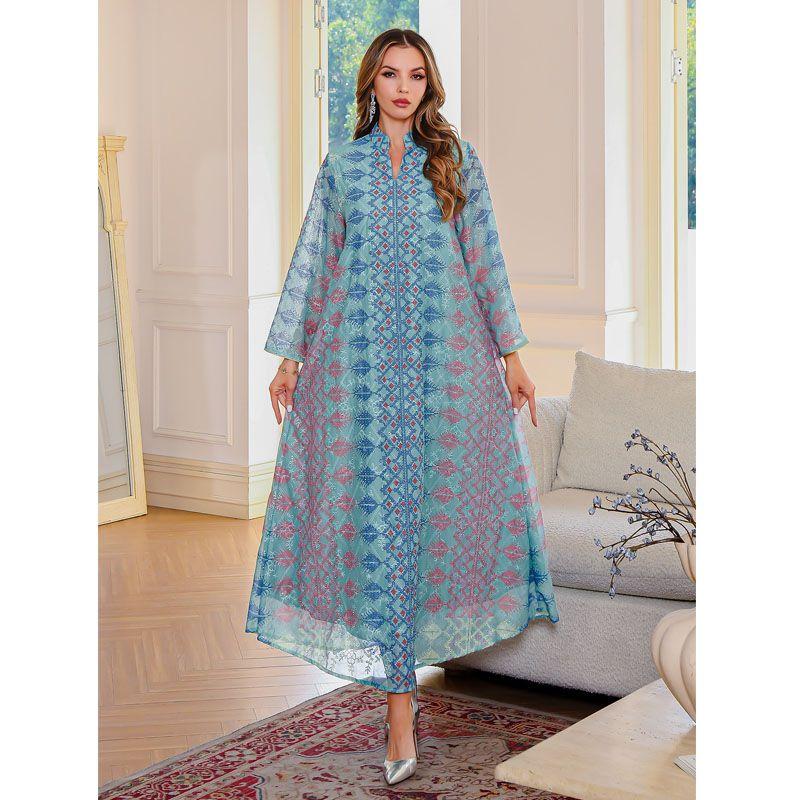 

Волшебная Королева Вышивка Горячая Приклейка Халат Ближний Восток Элегантное Платье с Принтом Дубай Марокко Женская одежда Платья Picture Color 2XL