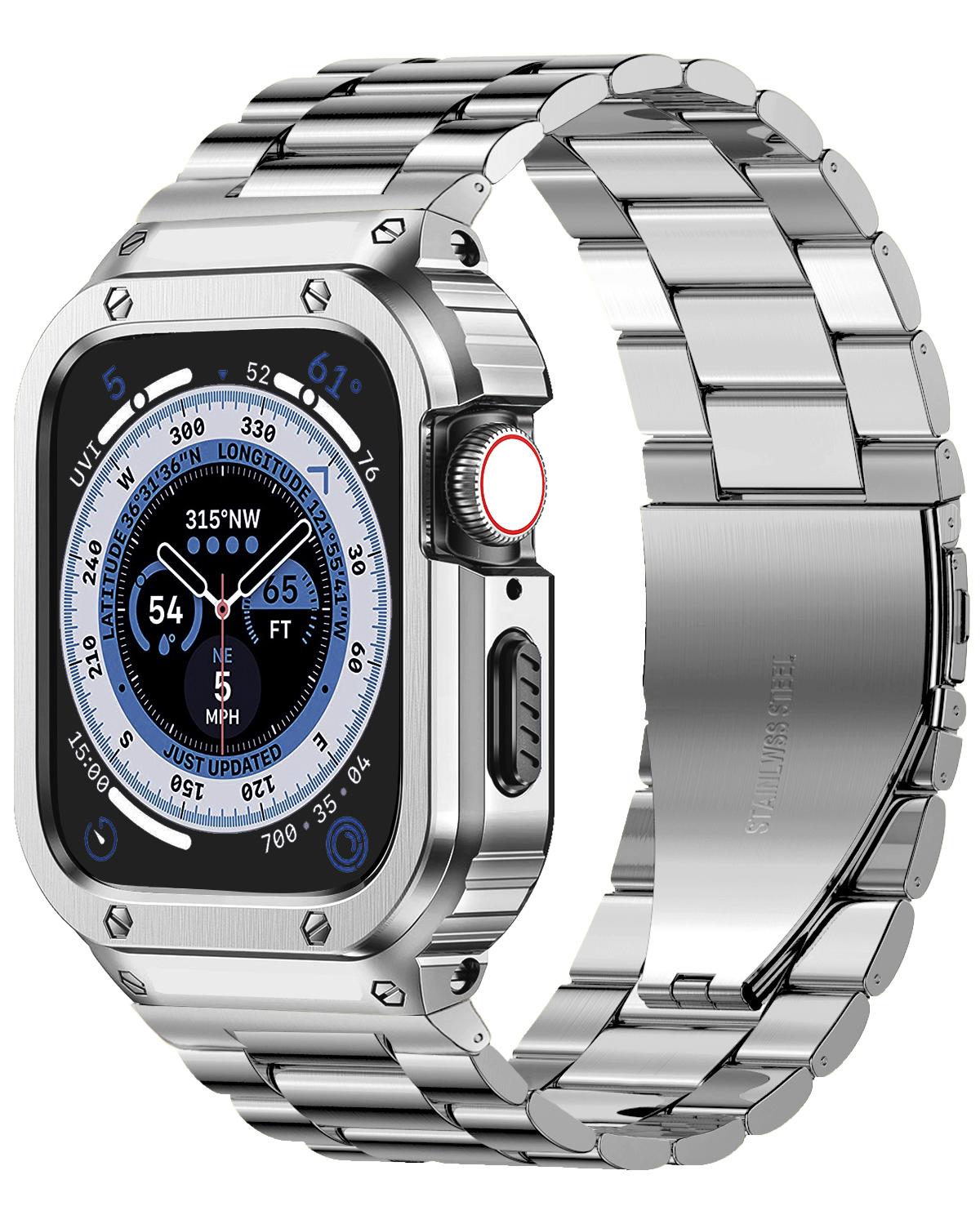 

Ремешок из нержавеющей стали + чехол для Apple Watch Ultra Band 49 мм, 45 мм, 44 мм, бампер, рамка, аксессуары, iwatch series 7 4 5 SE 6 8 For 44mm