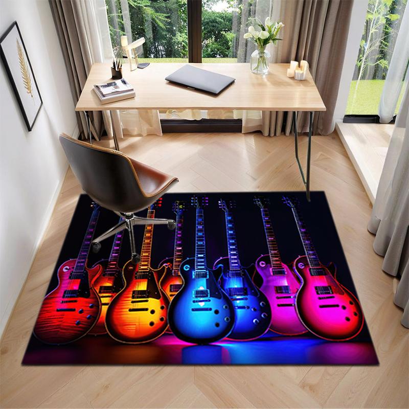 1Pc Electric guitar theme Printed circular carpet, home door mat, outdoor travel protection carpet A3