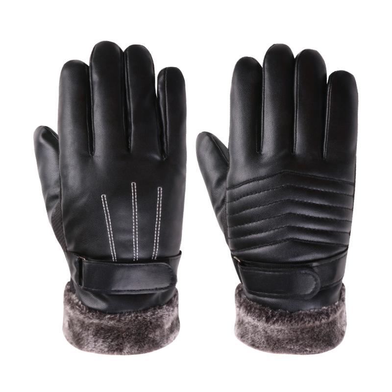 Warm Leather Gloves for Men In Autumn and Winter New Touch Screen Plus Velvet Motorcycle Outdoor Riding Cold Proof Gloves