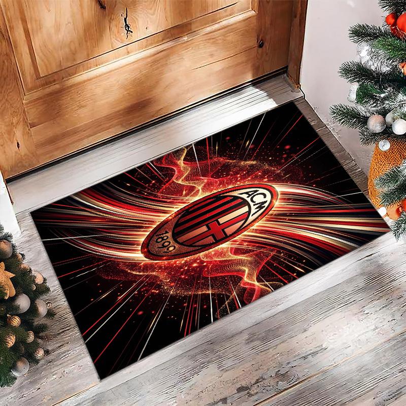 Tappeto in Flanella Stampato AC Milan Antiscivolo Morbido Poliestere Tappeto per Pavimento Tappetino Decorativo da Interno per Camera da Letto Soggiorno Divano Sala Giochi Decorazione Casa