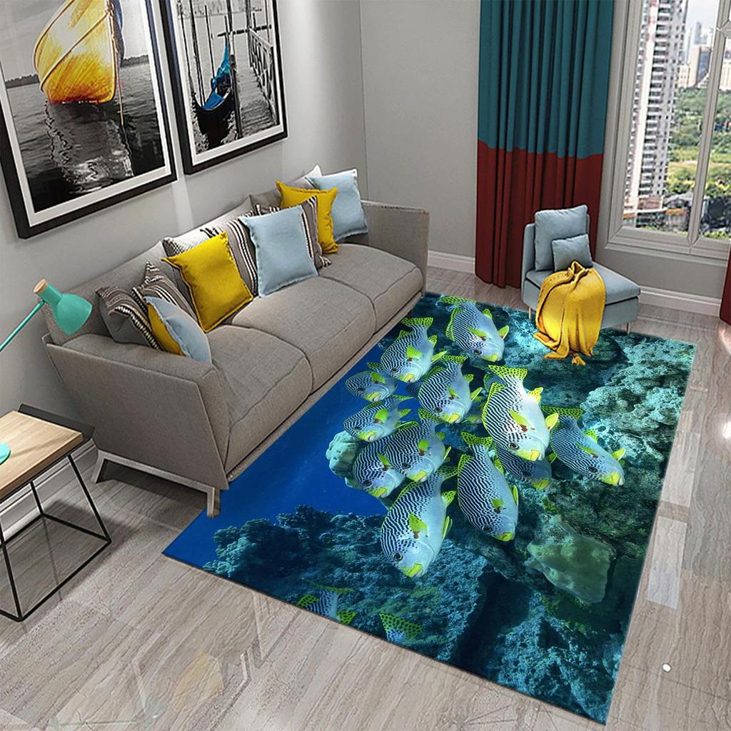 3D Hawaiian Sea Ocean Tropical Fish Carpets for Living Room Fish Animal Rugs Kids Bedroom Carpet Soft Floor Mat Parlor Decor Rug