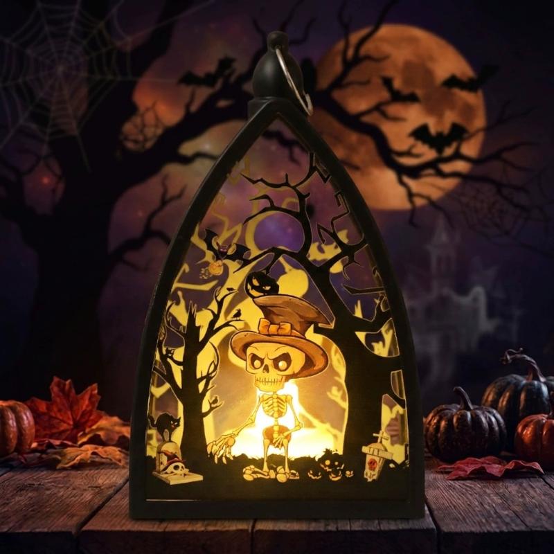 Halloween Led Lamp Witch Battery Powered Halloween Night Light Castle Decorative Ghost Lantern Desktop Ornament
