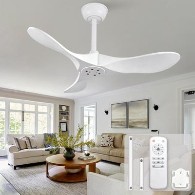 36-Inch Ceiling Fan In White, 3 Blades of Solid Wood, Without Lighting, with Remote Control, 6-speed Reversible Operation, and Speed Memory Function