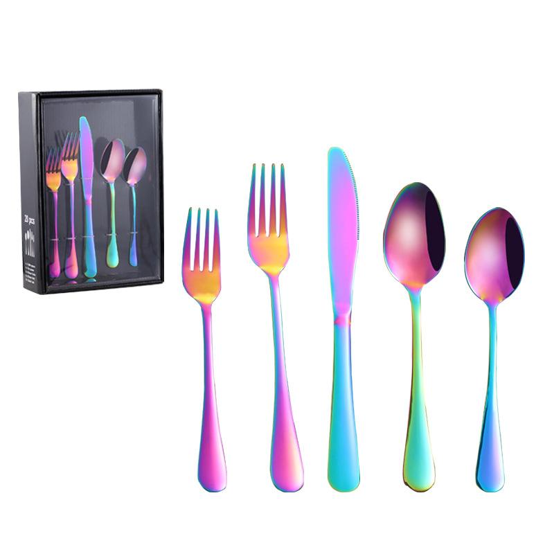 Hot Sale 20PCS Stainless Steel Tableware Steak Knives and Forks Set Gold Color Knives, Forks and Spoons Gift Set