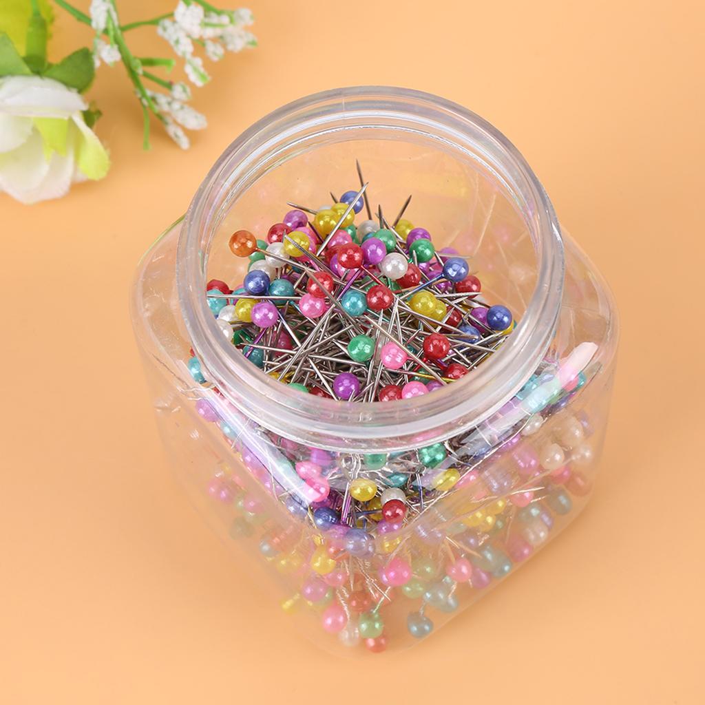 Quilting Pins with Beading Needles, Pin Cushion Bottle with Orange Fabric, Sewing Craft for Hijab, Sewing, Placemat, Dress Marking, 500 Pieces