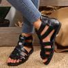 Summer New Flat Bottom Woven Roman Sandals Large Size Women's Back Zipper Hollow Beach Sandals
