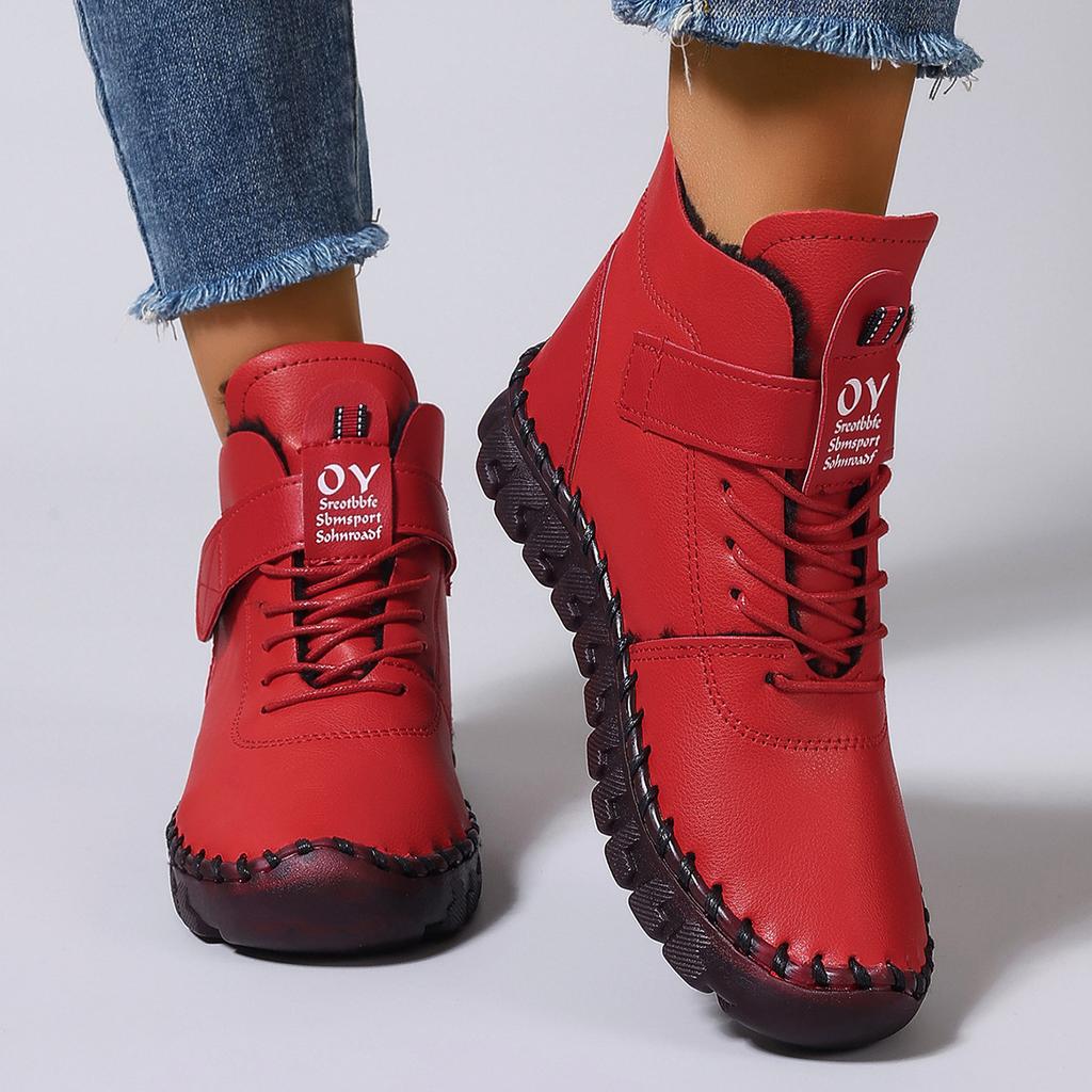 Cotton Shoes Hand-stitched Beef Tendon Soft Sole Velcro European and American Casual Velvet Thickened Warm Mother Shoes