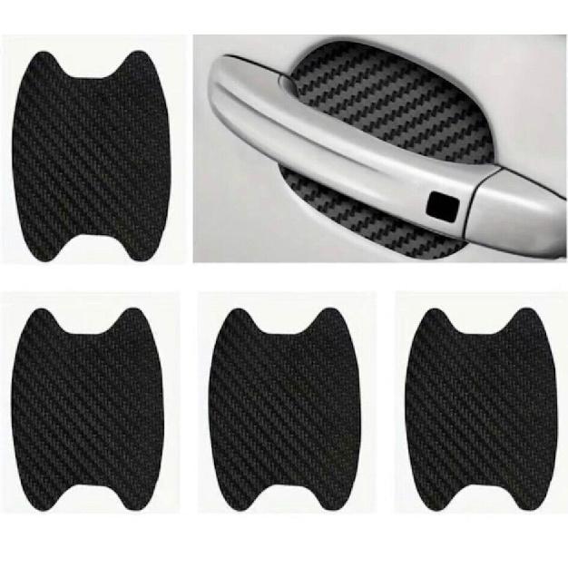 4x Auto Car Door Handle Protector Anti-Scratch Carbon Fiber Film Stickers Black