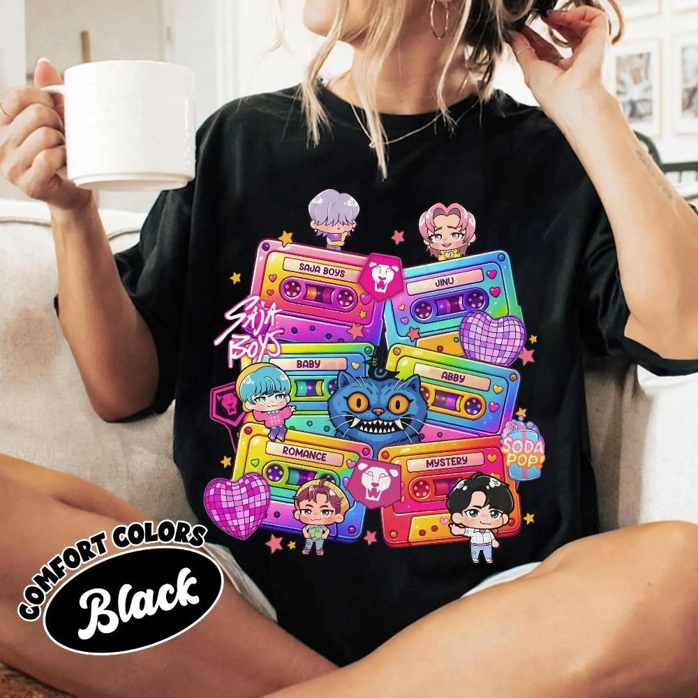 

Винтажная карта Saja Boys Удобная красочная рубашка Охотник на демонов K-pop рубашка Рубашка K-pop Saja Boys Мерч Охотника на демонов K-pop Газировка 6XL