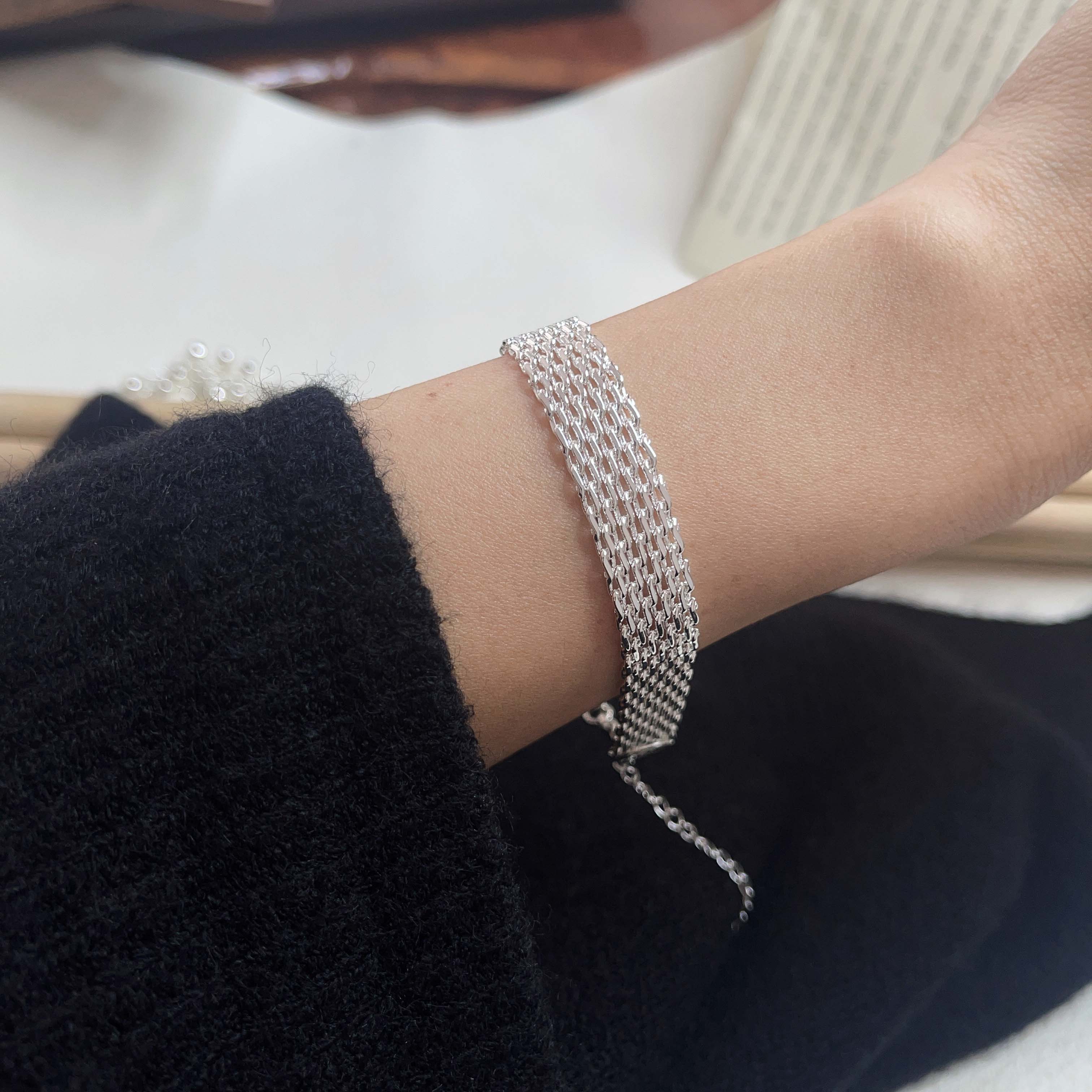 

100% Solid 925 Sterling Silver Metal Bracelet for Women Vintage Handmade Wide Chain Bracelet Birthday ChristmasGift