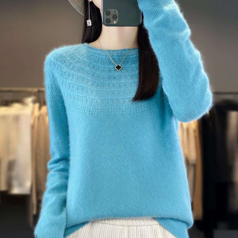 Μονόγραμμη Έτοιμη για Φόρεση Καρντιγκάν με Στρογγυλή Λαιμόκοψη για Γυναίκες Φθινόπωρο και Χειμώνα Νέο Πλεκτό Πουλόβερ με Κυλινδρικό Στρίφωμα και Διάτρητο Σχέδιο Ευέλικτο Μοντέρνο Βασικό Τοπ