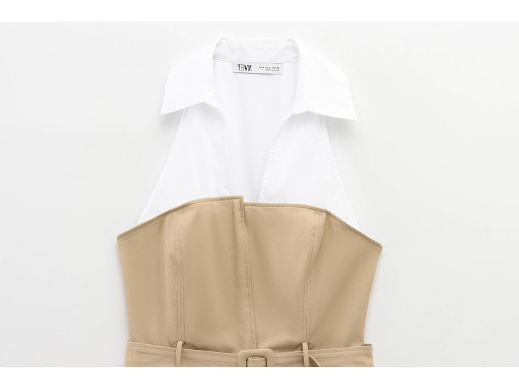 Women's Spring 2025 Belted Turn-Down Collar Sleeveless Wrap Top